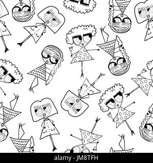 Motif en noir et blanc du modèle logique des poupées. Illustration de Vecteur
