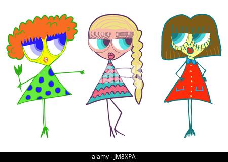 Trois filles petite amie. vector illustration. Eps 10 Illustration de Vecteur