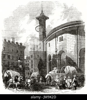 Vue ancienne de la Halle-aux-bles (Corn Exchange), Paris. Par auteur non identifié, publié le Magasin Pittoresque, Paris, 1837. Banque D'Images