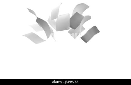 Vol de groupe ou la chute des feuilles de papier blanc 3d. Isolé sur blanc. Le rendu 3D Banque D'Images
