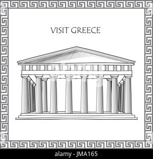 Acropole à Athènes, Grèce. Visiter la grèce. carte vecteur traditionnel grec ornement cadre. Banque D'Images