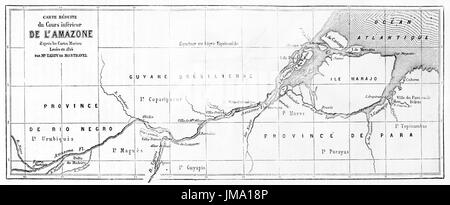 Ancienne carte d'Amazon river cours inférieur et de la bouche, du Brésil. Créé par Erhard et Bonaparte, publié sur le Tour du Monde, Paris, 1861 Banque D'Images