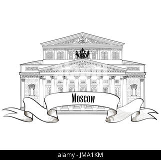 Théâtre Bolchoï isolé sur fond blanc. moscow city label. billet d'icon vector dessin à la main collection. Banque D'Images