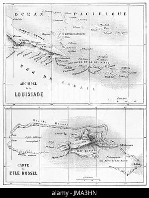 Cartes anciennes de la Louisiade et Rossel Island (sud-est de la Nouvelle-Guinée). Créé par Erhard et Bonaparte, publié sur le Tour du Monde, Paris, Banque D'Images