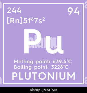 Le Plutonium. Actinoids. L'élément chimique du tableau périodique de Mendeleïev. Plutonium dans square cube creative concept. Banque D'Images