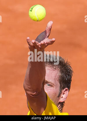 Hambourg, Allemagne. 26 juillet, 2017. Florian Mayer de l'Allemagne en action contre A. Kuznetsov, de la Russie dans le men's single à l'ATP-Tour Tennis Open allemand à Hambourg, Allemagne, 26 juillet 2017. Photo : Daniel Bockwoldt/dpa/Alamy Live News Banque D'Images