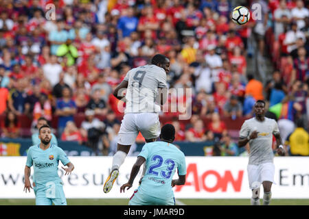 Landover, Maryland, USA. 26 juillet, 2017. ROMELU LUKAKU Manchester United (9) est à la tête de la balle au cours de la première moitié du jeu tenue à FEDEXFIELD à Landover, Maryland. Credit : Amy Sanderson/ZUMA/Alamy Fil Live News Banque D'Images