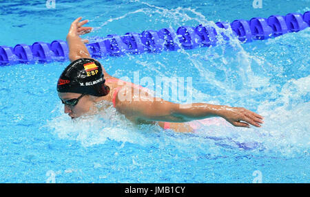 Budapest, Hongrie. 27 juillet, 2017. Mireia Belmonte de l'Espagne remporte le 200m papillon lors de la finale des Championnats du monde FINA 2017 à Budapest, Hongrie, 27 juillet 2017. Photo : Axel Heimken/dpa/Alamy Live News Banque D'Images