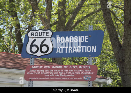 Soulsby vieille station shell dans la région de mount olive sur la route 66 en Illinois Banque D'Images