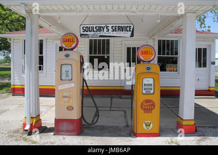 Soulsby vieille station shell dans la région de mount olive sur la route 66 en Illinois Banque D'Images