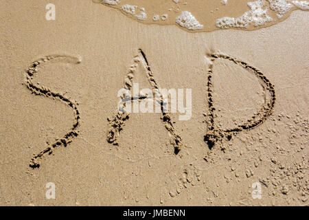 Triste message écrit dans le sable avec copie espace Banque D'Images