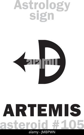 Alphabet d'astrologie : ARTEMIS, astéroïde # 105. Caractères hiéroglyphes signe (symbole unique). Illustration de Vecteur