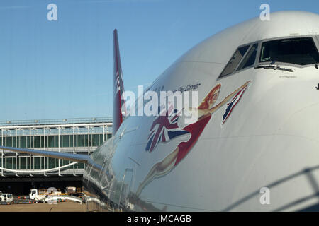 Détail du poste de pilotage du Boeing 747 de Virgin Atlantic jumbo jet Banque D'Images