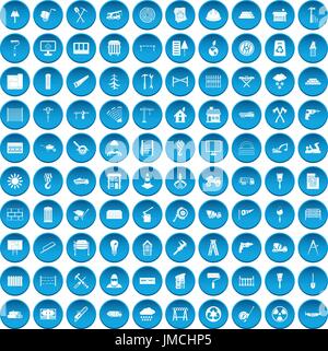 100 matériaux de construction icons set blue Illustration de Vecteur