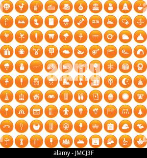 100 parties pour enfants orange icons set Illustration de Vecteur