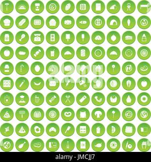 100 plats délicieux icons set green Illustration de Vecteur