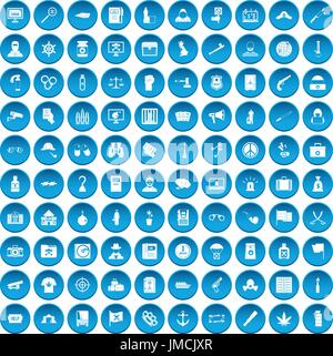 100 crime investigation icons set blue Illustration de Vecteur