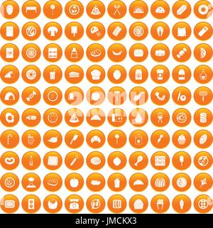 100 plats délicieux icons set orange Illustration de Vecteur