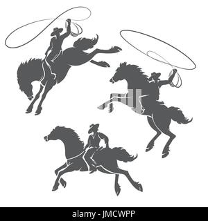 Cowboys ride sur les chevaux sur un fond blanc. Vector illustration Illustration de Vecteur