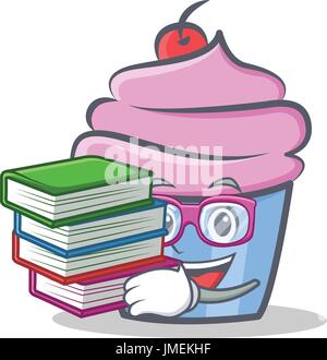 Caractère cupcake étudiant cartoon style livre avec vector art Illustration de Vecteur