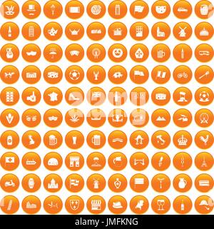 100 pays europe orange icons set Illustration de Vecteur