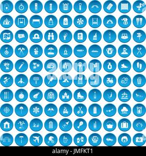 100 famille vacances blue icons set Illustration de Vecteur