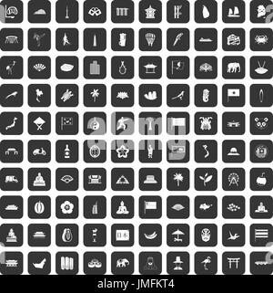 Asie 100 icons set black Illustration de Vecteur