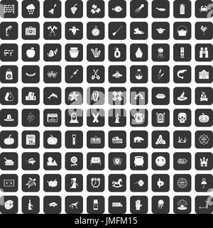 100 vacances d'automne icons set black Illustration de Vecteur