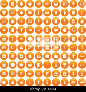 100 l'épicerie icons set orange Illustration de Vecteur