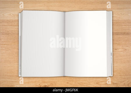 Pages blanches Vue de dessus de l'ordinateur portable sur une table en bois Banque D'Images