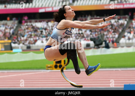 Stef REID de GO remporte le saut en longueur femmes T44 à la finale des Championnats du monde à Londres 2017 Para Banque D'Images