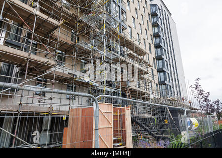 Jardins ouvriers à Kennedy high rise appartements en Billingham,Teesside, Angleterre, retrait des portes après vérification dans le service d'incendie de la tour de Grenfell Banque D'Images