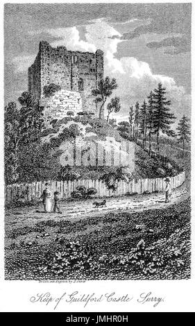 Une gravure du donjon de Guildford Castle, Surry (Surrey) numérisées à haute résolution à partir d'un livre imprimé en 1808. Croyait libres de droit. Banque D'Images