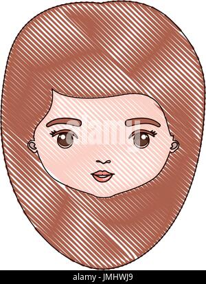 Crayon couleur caricature silhouette vue avant gros plan femme visage avec milieu hairstyle Illustration de Vecteur