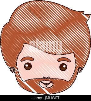 Crayon couleur caricature silhouette visage Vue de face gros plan homme barbu avec redhaired et moustache Illustration de Vecteur