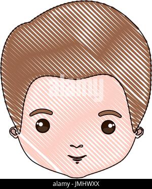 Crayon couleur caricature silhouette libre vue avant visage homme avec brown hairstyle Illustration de Vecteur