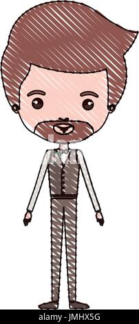 Crayon couleur caricature silhouette homme marié en costume officiel de mariage avec van Dyke beard Illustration de Vecteur