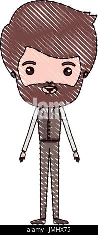 Crayon couleur caricature silhouette homme marié en costume de mariage barbu Illustration de Vecteur