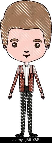 Crayon couleur caricature silhouette guy marié en costume officiel de mariage Illustration de Vecteur