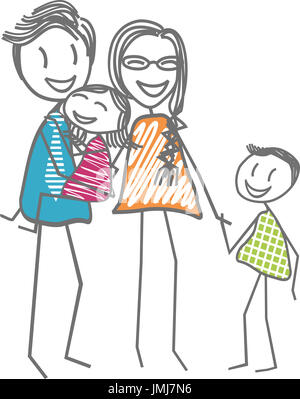 Une famille heureuse avec des parents et des enfants Banque D'Images