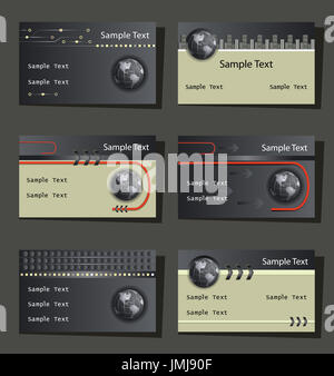 Ensemble de six cartes d'affaires adapté aux technologies globales des entreprises. Les couleurs CMJN, purge de 1,25 inclus, prêt à être imprimé. Enregistré en tant que fichier vecteur E Banque D'Images