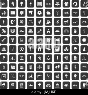 Aire de jeux 100 icons set black Illustration de Vecteur