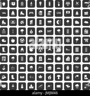 Maison de campagne 100 icons set black Illustration de Vecteur