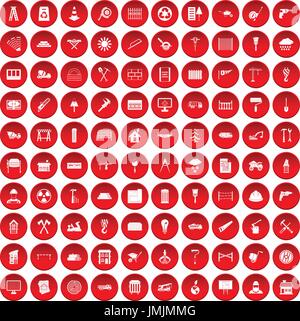 100 matériaux de construction icons set red Illustration de Vecteur