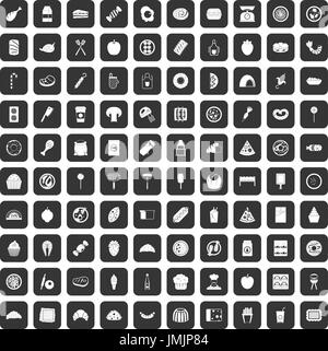 100 plats délicieux icons set black Illustration de Vecteur