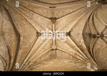 Image de la croix centrale de la voûte dans la nef centrale de la cathédrale de Cuenca, province de Castilla la Mancha, en Espagne. Banque D'Images