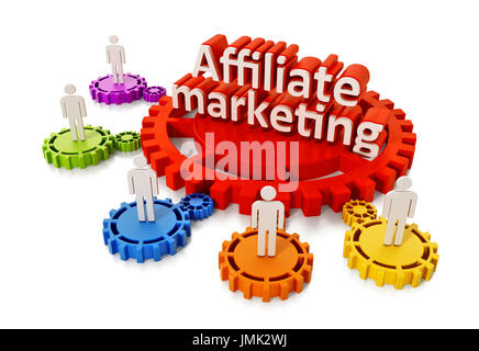 Les gens debout sur les engrenages connecté. 3D illustration. Banque D'Images