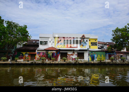 L'art de rue le long de la rivière Melaka, Malacca, Malaisie Banque D'Images