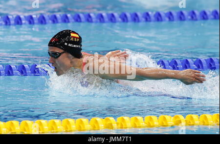 Budapest. 27 juillet, 2017. Mireia Belmonte de l'Espagne est en concurrence au cours de la natation 200m papillon lors de la 17e finale des Championnats du Monde FINA à Budapest, Hongrie le 27 juillet 2017. Mireia Belmonte a remporté la médaille d'or avec 2:05,26. Credit : Ding Xu/Xinhua/Alamy Live News Banque D'Images