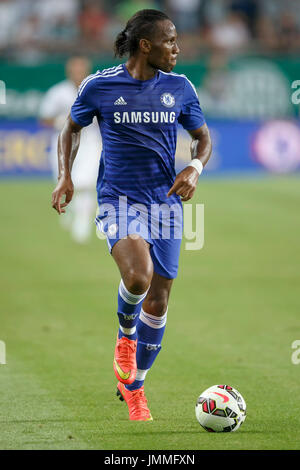 BUDAPEST, HONGRIE - le 10 août 2014 : Didier Drogba de Chelsea au cours de Ferencvaros vs Chelsea football match d'ouverture du stade de Groupama Arena le 10 août 2014 à Budapest, Hongrie. Banque D'Images